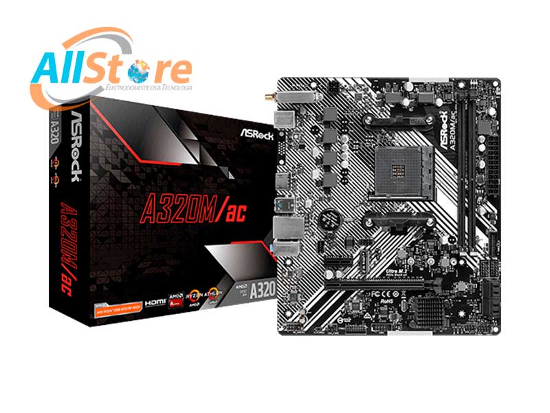 Motherboard ASROCK MBO A320M-AC AMD AM4 HDMI 2xDDR4 DIMM 6USB 4SATA3 PCIe1x16-1x1 M.2 Micro-ATX 